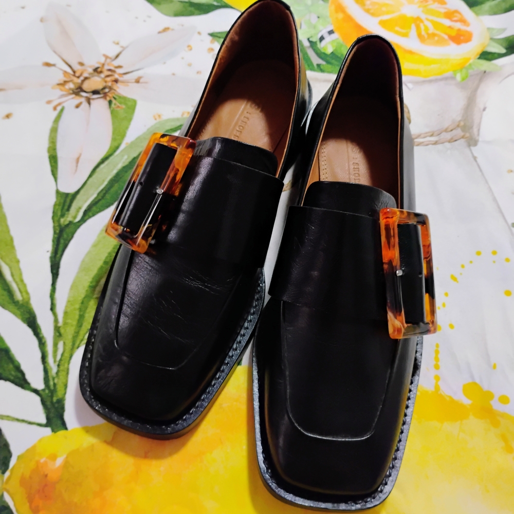 ASOS Black and Orange Flats with Decorative Buckle